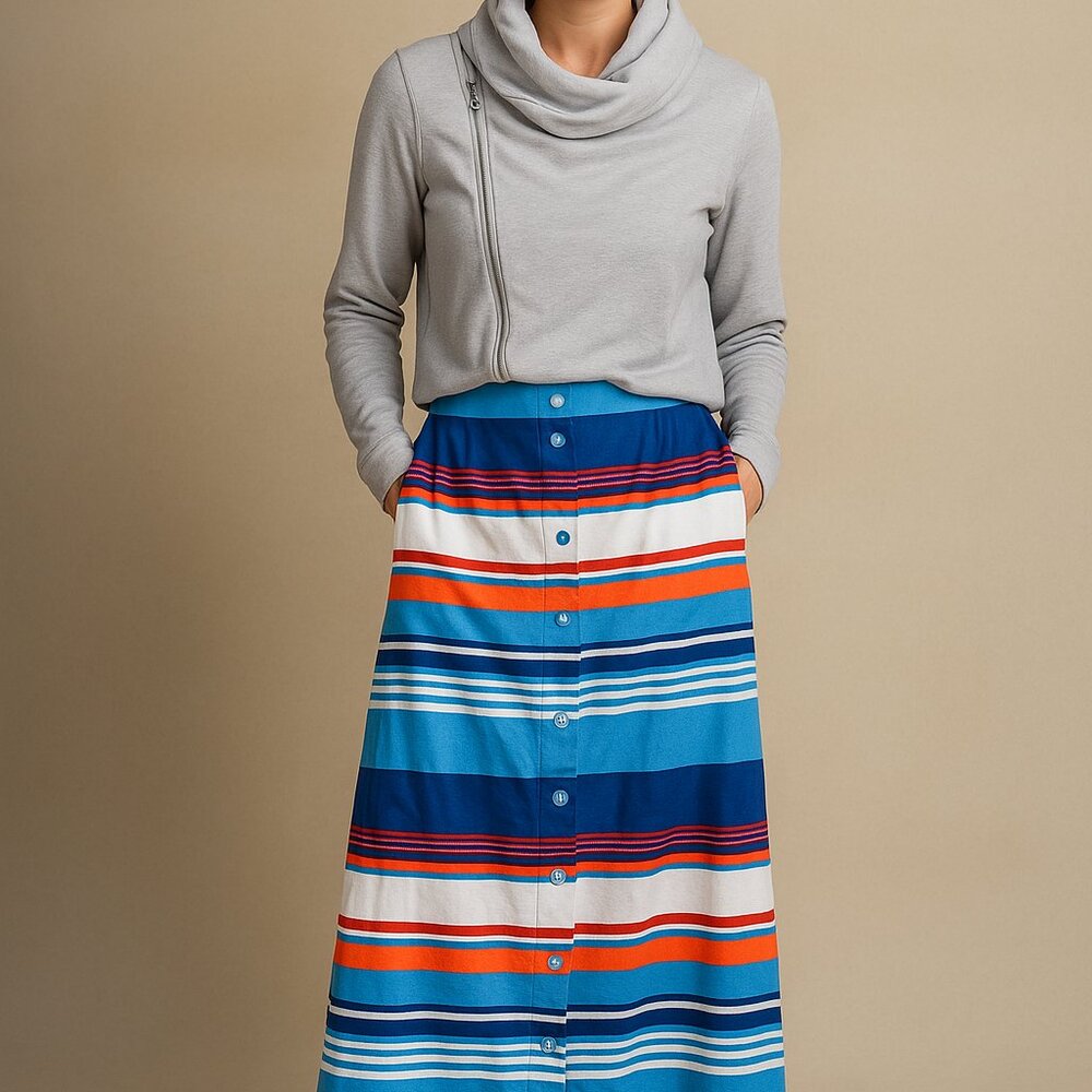 Brooks Brothers Button Front‎ Maxi Skirt Womens Medium Blue Striped Preppy Y2K